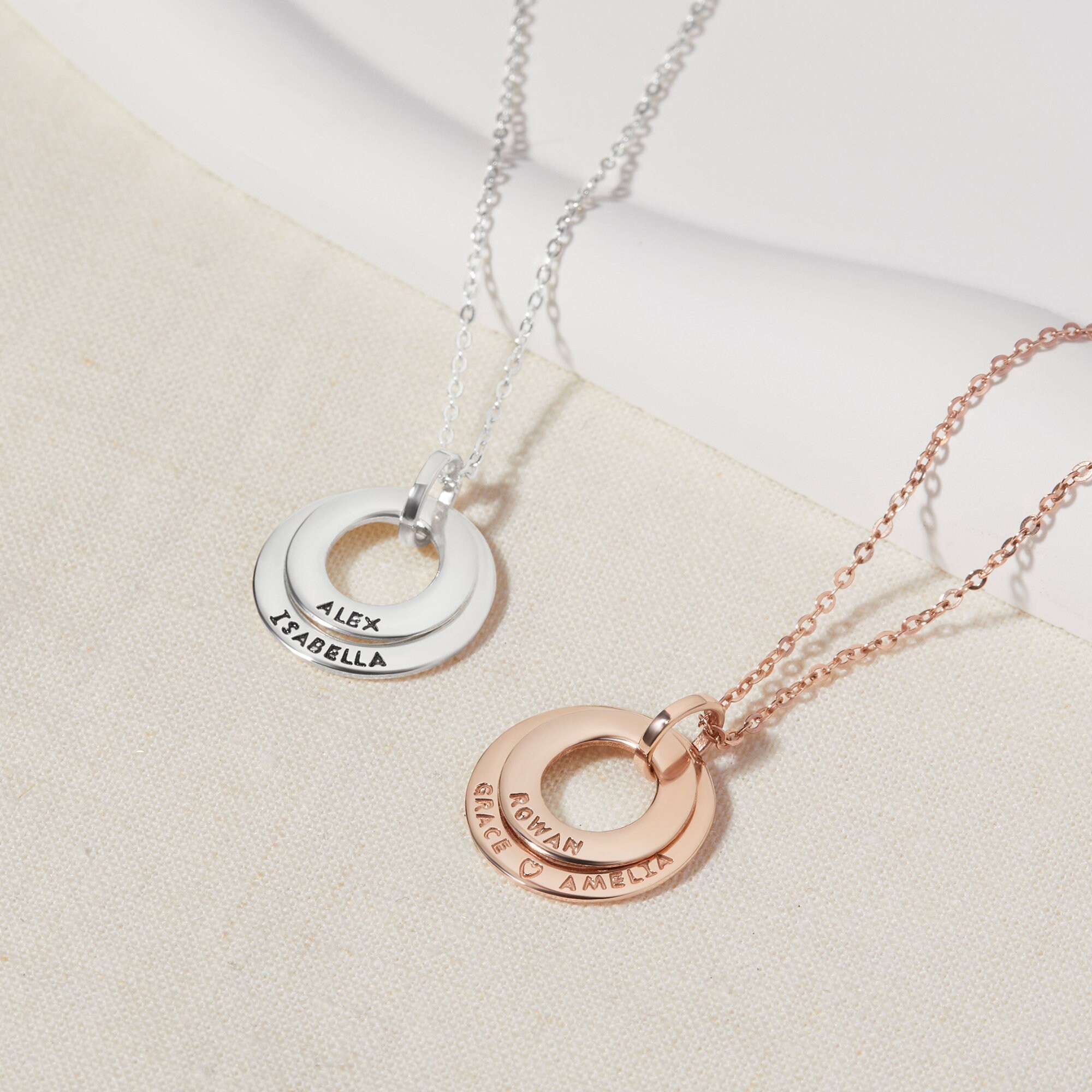 Collana per la mamma con nomi dei bambini in argento, oro, oro rosa - Ciondolo a forma di cuore in acciaio inossidabile personalizzato, regalo