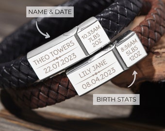 Pulsera del Día del Padre - Pulsera de cuero personalizada por tu hija, esposa o hijos - Papá primerizo