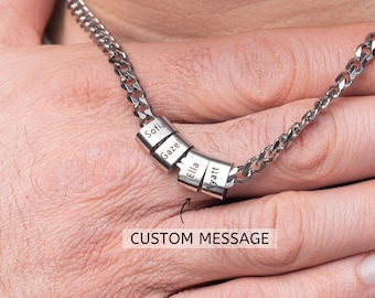 Personalized Men's Stainless Steel Name Necklace - Engraved Kids Names