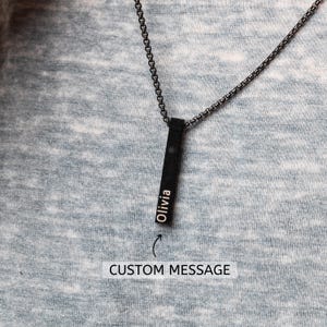 Collar de barra personalizado para hombre: colgante 3D grabado con nombres de niños, collar negro para papá, regalo personalizado para el Día del Padre, joyería personalizada