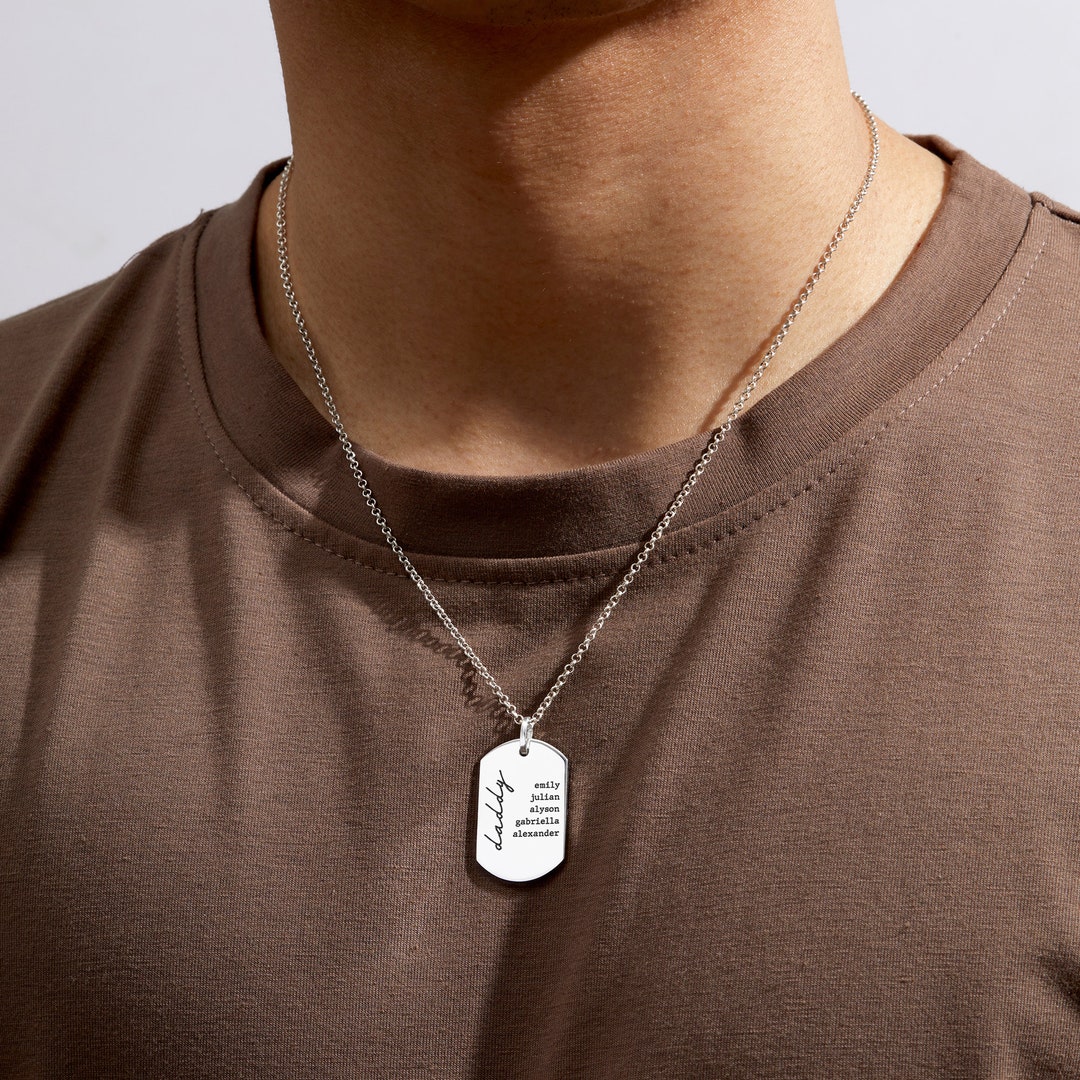 Custom Dog Tag Necklace Engraved Dog Tag Necklace Silver Etsy Canada