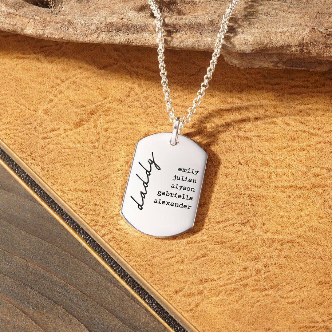 Custom Engraved Necklace for Grandpa with Grandchildren's Names