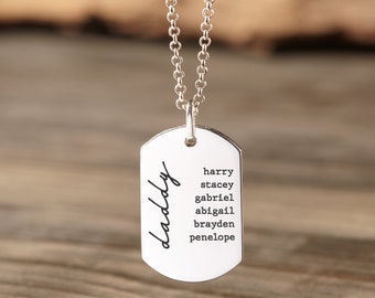 Mens Necklace: Personalized Dad Necklace - Silver Chain for Men - Dog Tag Necklace - Gift for Husband, Father