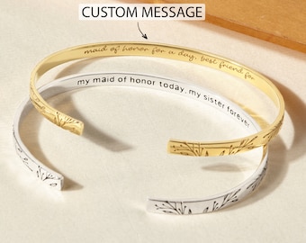 Engraved Bracelet: Personalized Bracelets Silver, Gold - Customized Bracelets With Text - Name Bangle With Message Inside - Gift For Her