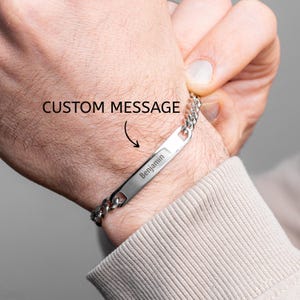 Personalisiertes Namensarmband für Herren - Personalisiertes Silber ID-Kettenarmband mit benutzerdefinierter Nachricht, Edelstahlarmband, Geschenk für ihn, Freund
