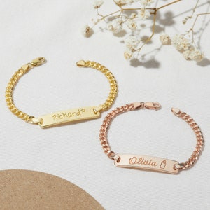 Id-armband voor vrouwen gepersonaliseerde armband met gegraveerde tekst aan twee zijden aangepaste naamarmband goud, zilver, roségouden naamarmband afbeelding 3