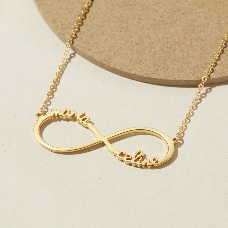 Infinity Name Necklace: Infinity Necklace with Two Name, Personalized Couples Necklace, Gold Name Necklace Necklace Gift For Girlfriend image 1