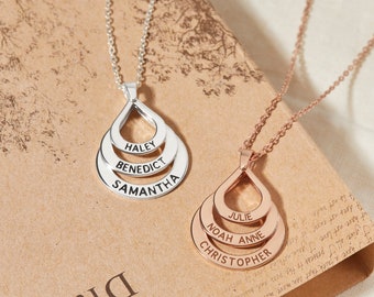 Personalized Necklaces For Mom: Custom Jewelry for Mom, Mother's Day Necklace, Engraved Pendant Silver / Rose Gold, Gift For Her Mom Wife