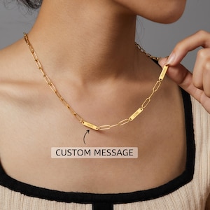 Engraved Name Necklace with Kids’ Names – Custom Gold Paperclip Chain with 1–5 Personalized Bars – Mother’s Jewelry Gift for Mom, Wife