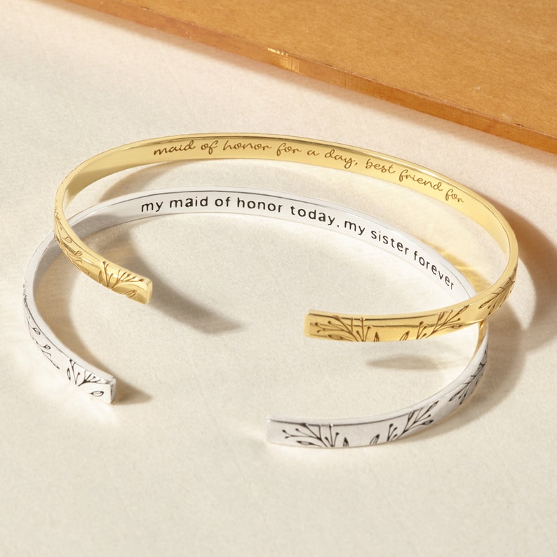 Engraved Bracelet: Personalized Bracelets Silver, Gold Customized Bracelets With Text Name Bangle With Message Inside Gift For Her image 6