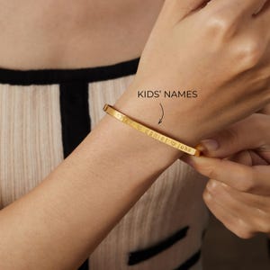 Gold Engraved Bracelet: Personalized Bracelets for Women, Name Bangle Silver, Customized Bracelets for Wife, Girlfriend, Mom - Name Bracelet