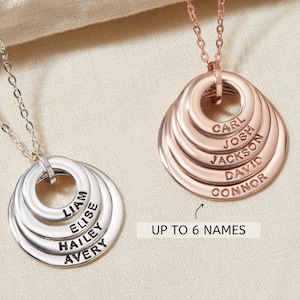 Personalized Family Name Necklace - Custom Engraved Circle Pendants, Grandma Gift