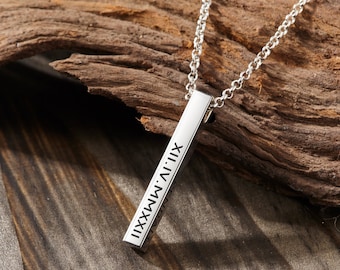 Bar Necklace - Silver 3D Bar Pendant - Engraved Necklace For Her - Personalized Gold Women Necklace - Gift for Wife, Girlfriend, Mom