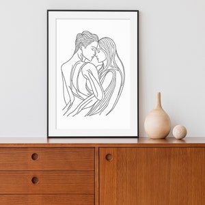 One Line Drawing Set, Minimalist Couple Kissing, Couple Kiss Illustration,  Romantic Wall Art, No 02 #2 Wood Print by Mounir Khalfouf - Pixels