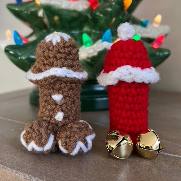 Crochet Penis Lip Balm Holder Chapsdick, Gingerbread or Santa Hat with Jingle Bells, handmade by AmateurHookerCrochet