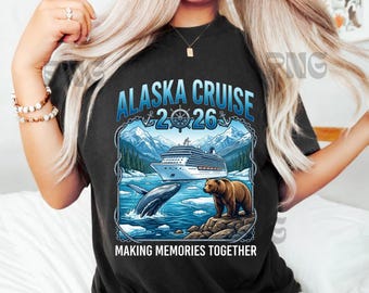 Crucero por Alaska 2026 PNG, Diseño de camiseta para vacaciones familiares en crucero, Conjunto a juego para grupo de crucero, Viaje a Alaska 2026, Descarga de PNG para viajes de verano
