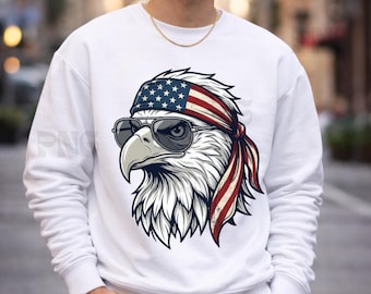 Patriotic Eagle PNG: American Flag Bandana Bald Eagle Graphic USA Freedom png Fourth of July Vintage Art (Digital Download)