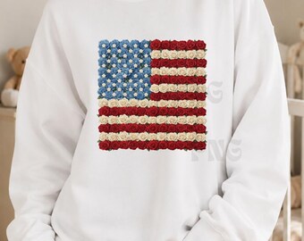 Floral American Flag PNG, Patriotic Flower USA Flag Design, 4th of July Sublimation Graphic, Independence Day Patriotic PNG Download