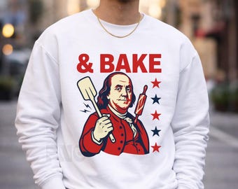 Bake PNG: Humor patriótico de Benjamin Franklin horneando png Diseño divertido de repostería para el 4 de julio (Descarga digital)