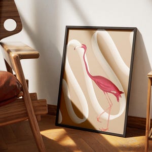 Flamingo Poster Print, Retro Animal Poster, Fun Prints, Pink Flamingo Art, Flamingo Printable Wall Art, Animal Print, Digital Download