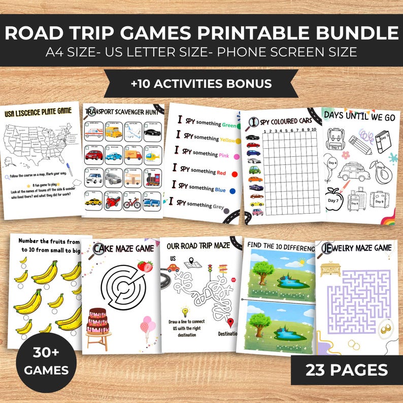 Road Trip Game Printable Bundle Kids Car Ride Travel Activity Pack for ...