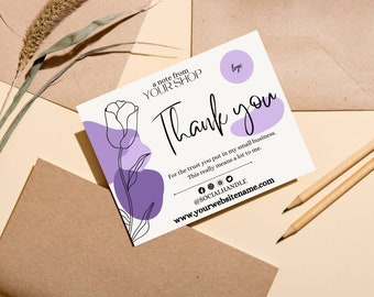 Trendy Purple Thank You Card Small Business Thank You Card Template Editable And Printable Thank You Card Add to Packaging Insert Card