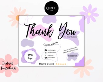 Cow Pattern Small Business Thank You Card Template - Purple Thank You Card Canva Template  - Simple And Trendy Thank You Card Template