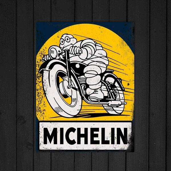 Metal Michelin Wall Sign Accessory, Man Cave Decor, Vintage Mechanic Retro Plaque, Waterproof Aluminium, 8" x 6"