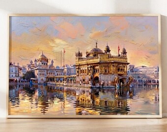 Framed Harmandir Sahib Canvas Painting, Sikh Art, Golden Temple Wall Decor