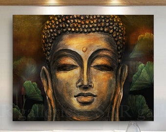 Handmade Buddha Oil Painting on Canvas: Abstract Home Decor