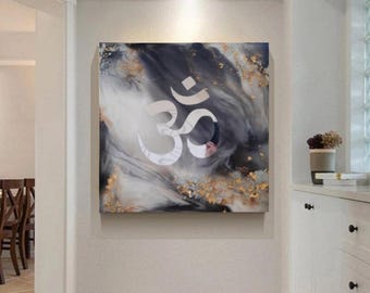 Resin Om Wall Art: Black, Gray, and Silver Hindu Decor