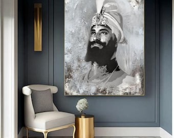 Framed Guru Gobind Singh Ji Painting: Abstract Sikh Art, Modern Home Decor