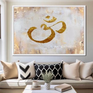 Om painting, white and gold wall art, om wall decor, Indian om painting, luxury wall art, yoga room wall art, hindu family gift, home decor