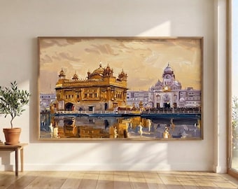 Harmandir Sahib Abstract Canvas Painting, Golden Temple Amritsar Sikh Art