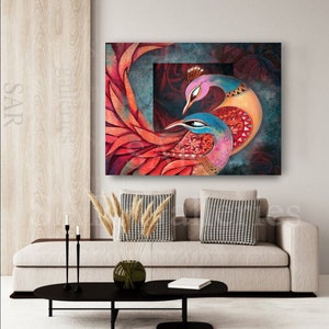 Original oil painting, wall art, original peacock painting, living room, bedroom painting, large size painting, Indian traditional wall art