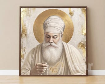 Guru Nanak Dev Ji Painting, Abstract Sikh Spiritual Art, Framed Canvas Décor