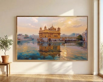 Harmandir Sahib Abstract Canvas Painting, Golden Temple Amritsar Sikh Art