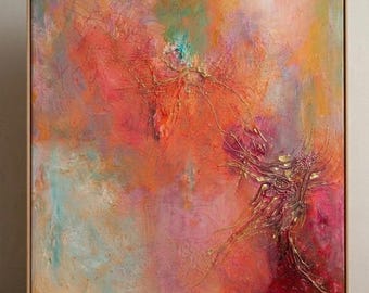 Abstract Floral Painting on Canvas, Textured Botanical Wall Art, Colorful Contemporary Artwork