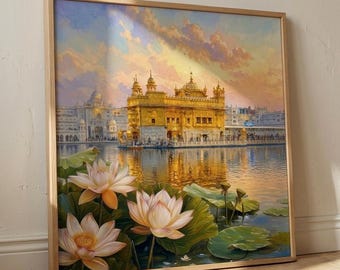 Gerahmtes Gemälde des Harmandir Sahib, Sikh-Kunst, Punjab, gerahmter Leinwanddruck, Goldener Tempel von Amritsar