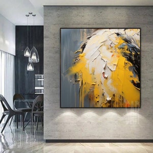Large Abstract Acrylic Painting: Mustard Textured Canvas Wall Art