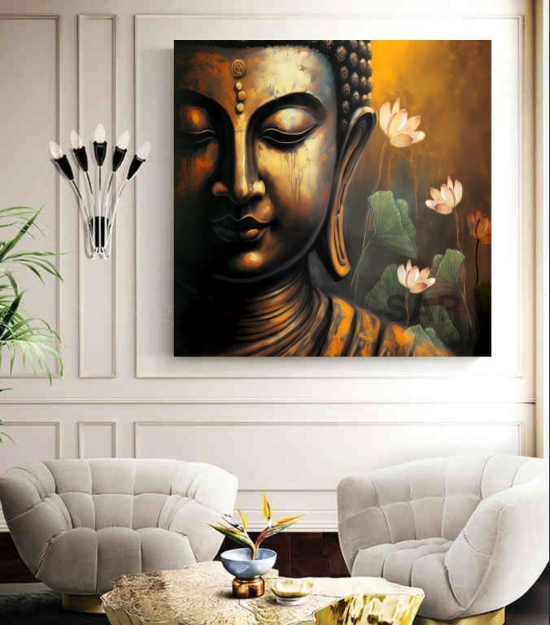 Original Oil Painting of Budha for Home and Office, Abstract Canvas Art ...