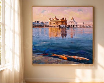 Big size Harmandir Sahib canvas painting, framed home decor, Sikh Art, Sikhism, Golden temple