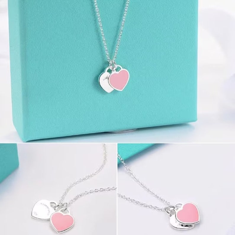 Double Heart Pendant Necklace In Silver Love Dainty Heart Necklace For double-heart-pendant-necklace-in-silver-love-dainty-heart-necklace-for