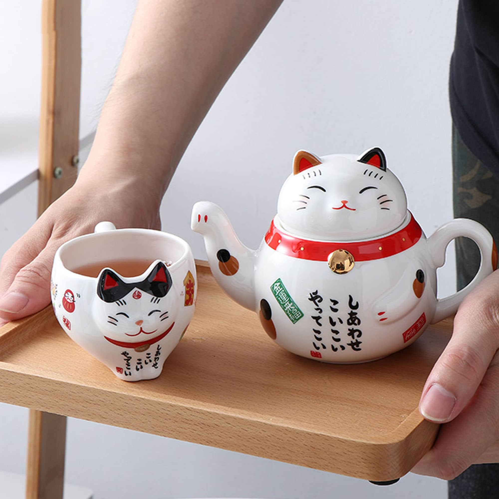 Genki Cat Teapots and Genki Cat Tea Cups