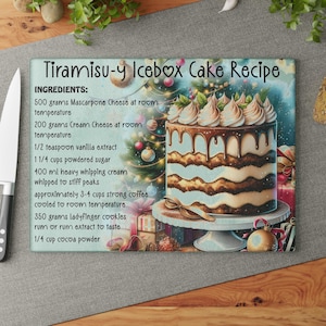 Tiramisu recipe glass cutting board, Italian dessert cutting board kitchen decor, Glass board with tiramisu recipe, Gift for tiramisu lovers