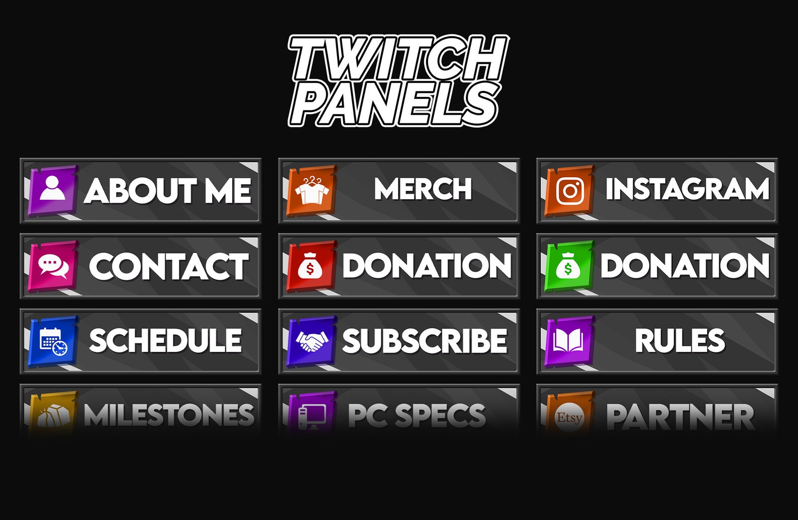 Twitch Panels Clean (x10), Stream Panels Pack, Twitch Profile Panels ...