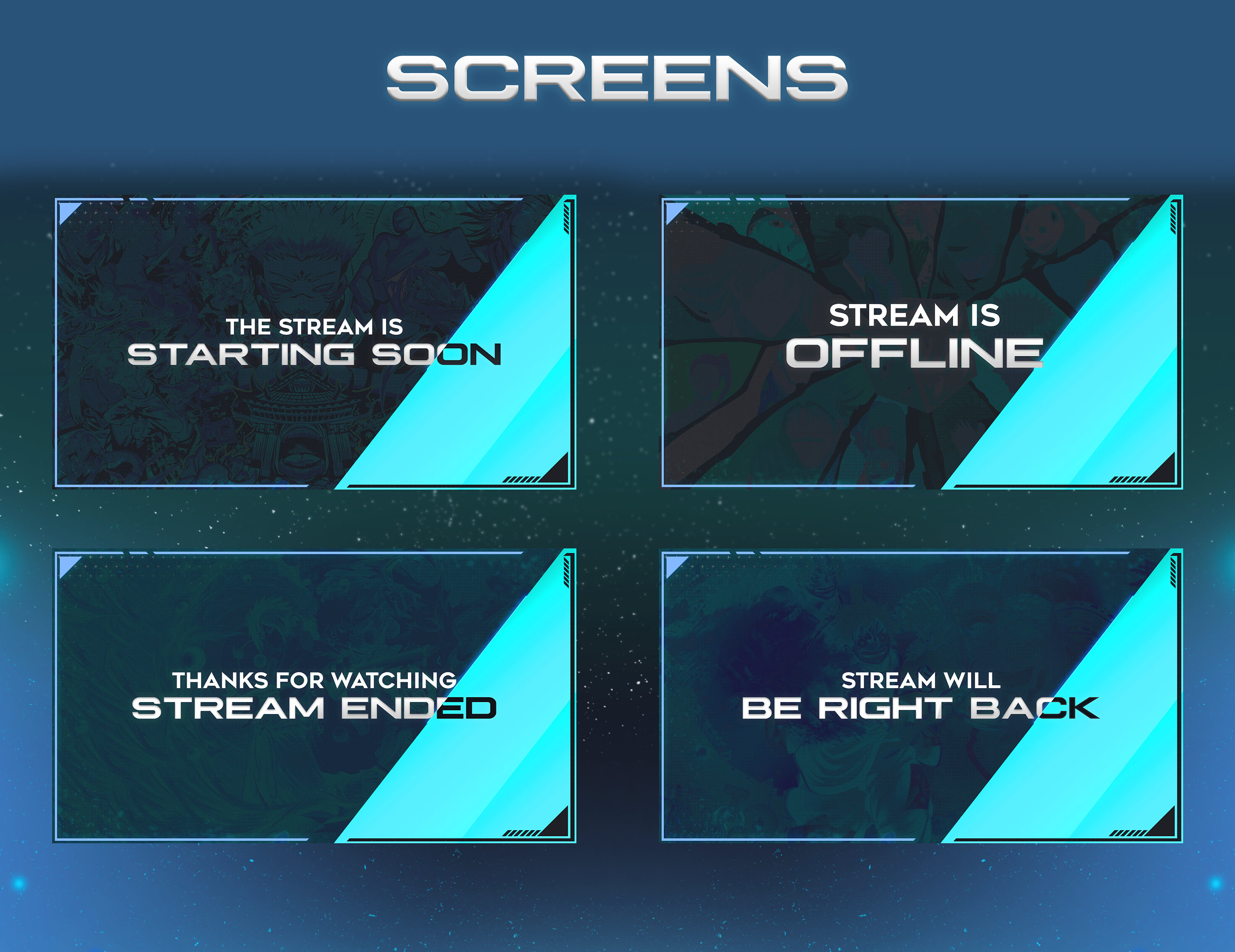 Streamer Overtlay Twitch Streaming Anime Overlay Blue, Live Stream Graphics, Anime Stream ...