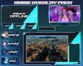 Twitch Streaming Anime Overlay Blue, Live Stream Graphics, Anime Stream Pack, Kick Overlay, Perfect for Gamers & Streamers, Digital Download