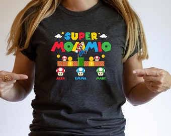 Chemise super mommio personnalisée, t-shirt mommio personnalisé, t-shirt cadeau fête des mères, chemise mommio, chemise maman prénom enfant personnalisée, t-shirt maman gamer