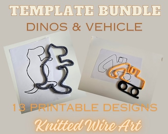 Wire Art Drahtmotive printable Templates Muster print Strickdraht häckeln stricken Dinosaurier Feuerwehr tricotin Wanddeko Kinderzimmer